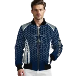 customized dallas cowboys hexagon grid blue bomber jacket best selling