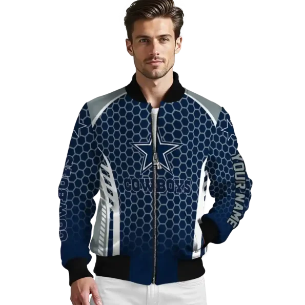 customized dallas cowboys hexagon grid blue bomber jacket high quality
