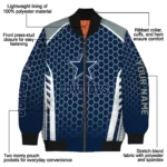 customized dallas cowboys hexagon grid blue bomber jacket best selling