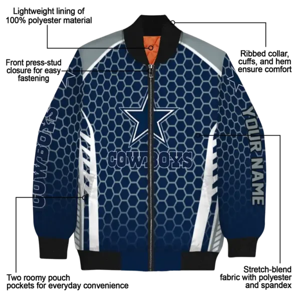 customized dallas cowboys hexagon grid blue bomber jacket new arrival