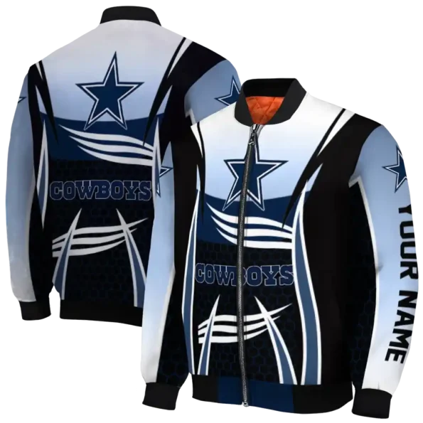 customized dallas cowboys mesh effect blue black bomber jacket fashion forward