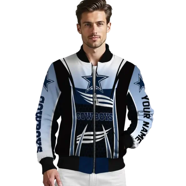 customized dallas cowboys mesh effect blue black bomber jacket high quality
