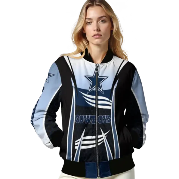 customized dallas cowboys mesh effect blue black bomber jacket latest model