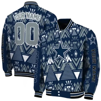 customized dallas cowboys pyramid shapes blue varsity jacket fashion forward.webp