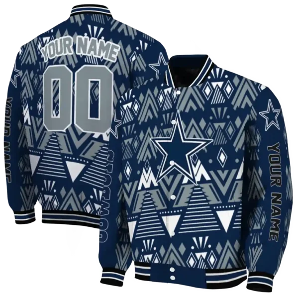 customized dallas cowboys pyramid shapes blue varsity jacket fashion forward.webp