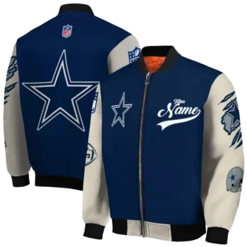 customized dallas cowboys razorback outline blue nude bomber jacket fashion forward
