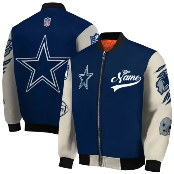 customized dallas cowboys razorback outline blue nude bomber jacket fashion forward