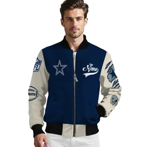 customized dallas cowboys razorback outline blue nude bomber jacket high quality