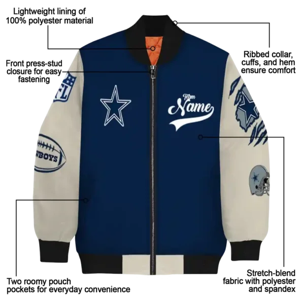 customized dallas cowboys razorback outline blue nude bomber jacket new arrival