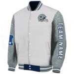 customized dallas cowboys speckled arms blue gray varsity jacket best selling.webp