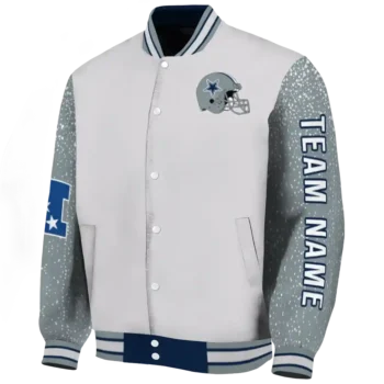 customized dallas cowboys speckled arms blue gray varsity jacket best selling.webp
