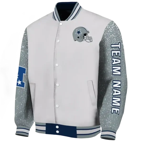 customized dallas cowboys speckled arms blue gray varsity jacket best selling.webp