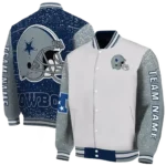 customized dallas cowboys speckled arms blue gray varsity jacket best selling.webp