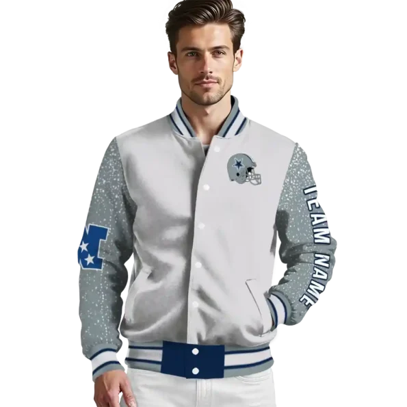 customized dallas cowboys speckled arms blue gray varsity jacket high quality.webp