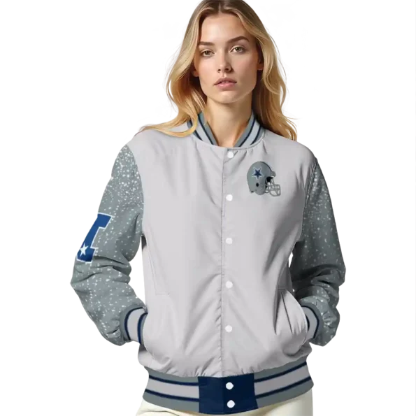 customized dallas cowboys speckled arms blue gray varsity jacket latest model.webp