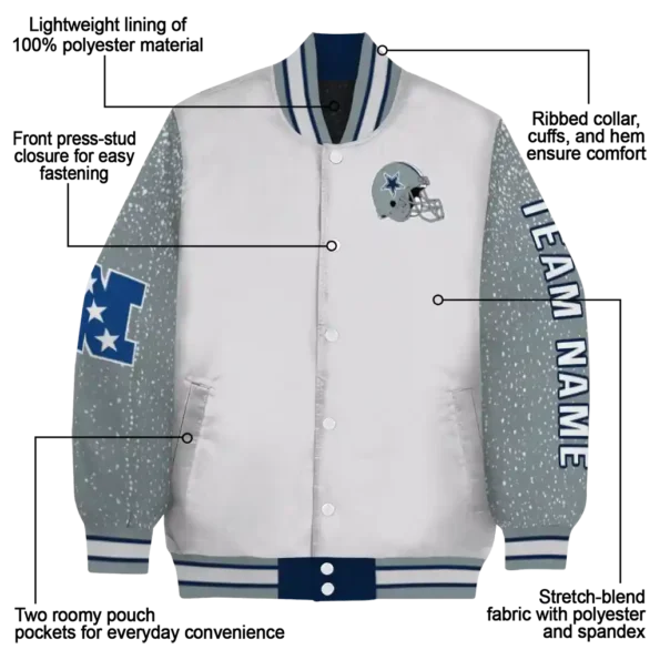 customized dallas cowboys speckled arms blue gray varsity jacket new arrival.webp