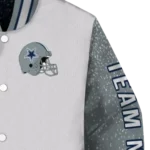 customized dallas cowboys speckled arms blue gray varsity jacket best selling.webp