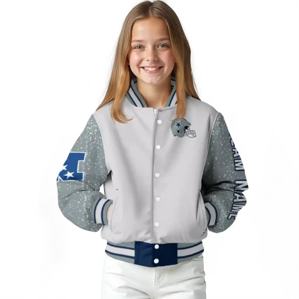 customized dallas cowboys speckled arms blue gray varsity jacket top rated.webp