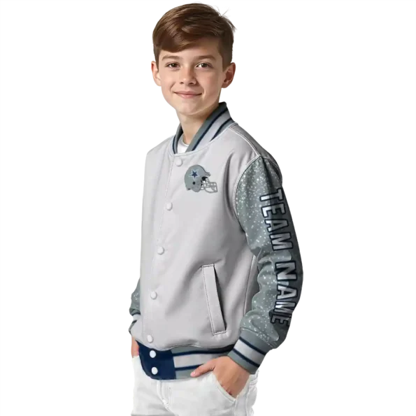 customized dallas cowboys speckled arms blue gray varsity jacket trendy.webp