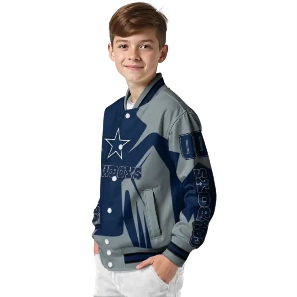 customized dallas cowboys spider mark blue grey crocs varsity jacket trendy.webp