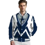 customized dallas cowboys v stripes blue white varsity jacket best selling.webp