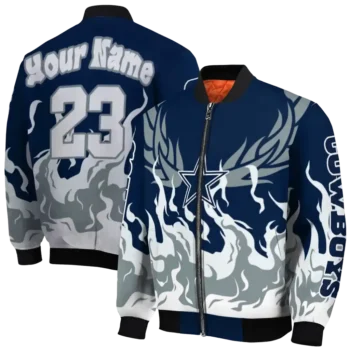 customized dallas cowboys winged blaze blue white bomber jacket fashion forward