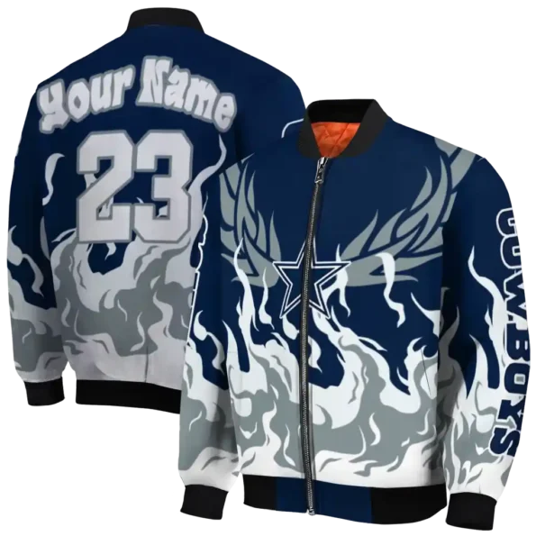 customized dallas cowboys winged blaze blue white bomber jacket fashion forward