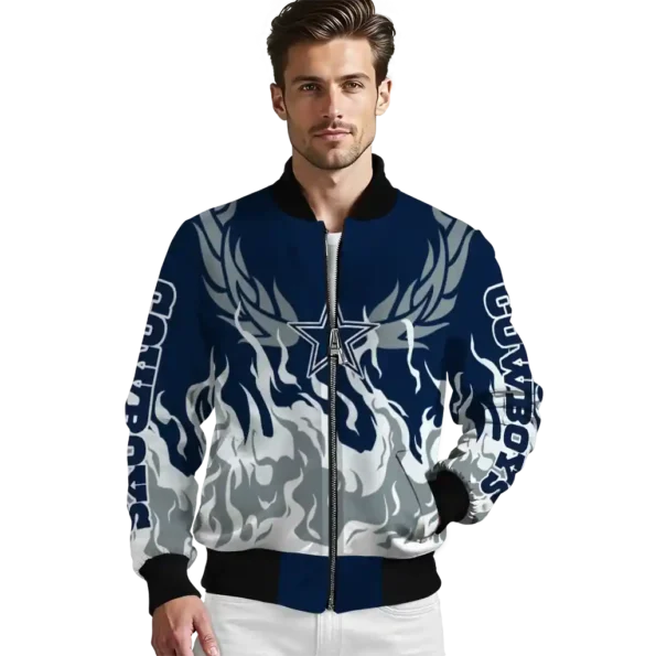 customized dallas cowboys winged blaze blue white bomber jacket high quality