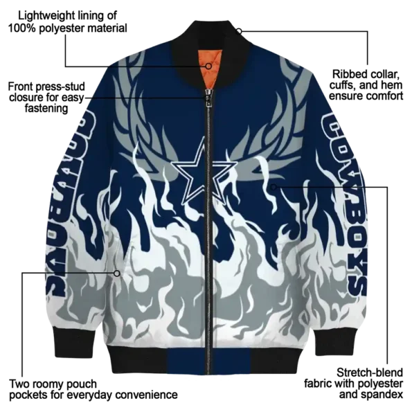 customized dallas cowboys winged blaze blue white bomber jacket new arrival