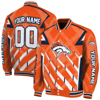 customized denver broncos chevron angles orange varsity jacket fashion forward.webp