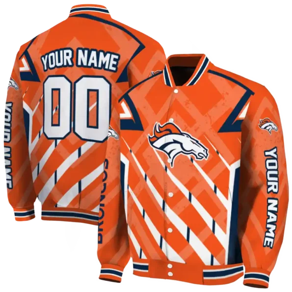 customized denver broncos chevron angles orange varsity jacket fashion forward.webp