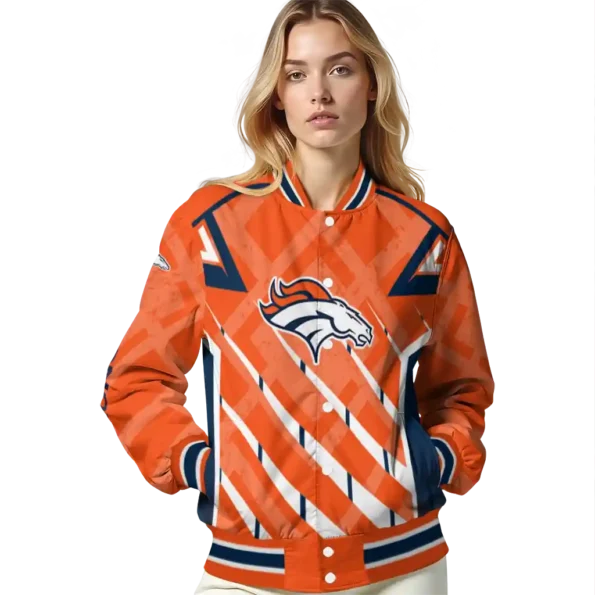 customized denver broncos chevron angles orange varsity jacket latest model.webp
