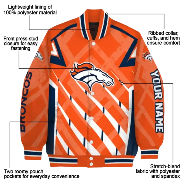 customized denver broncos chevron angles orange varsity jacket new arrival.webp