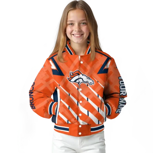 customized denver broncos chevron angles orange varsity jacket top rated.webp