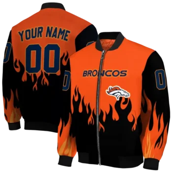 customized denver broncos flame border orange black bomber jacket fashion forward