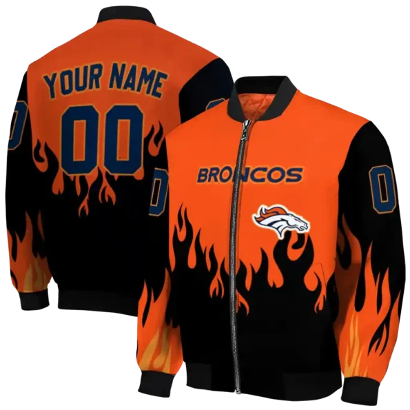 customized denver broncos flame border orange black bomber jacket fashion forward
