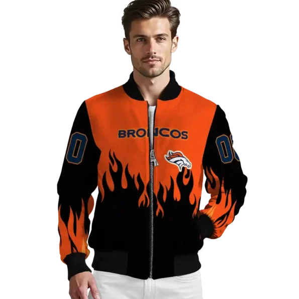 customized denver broncos flame border orange black bomber jacket high quality