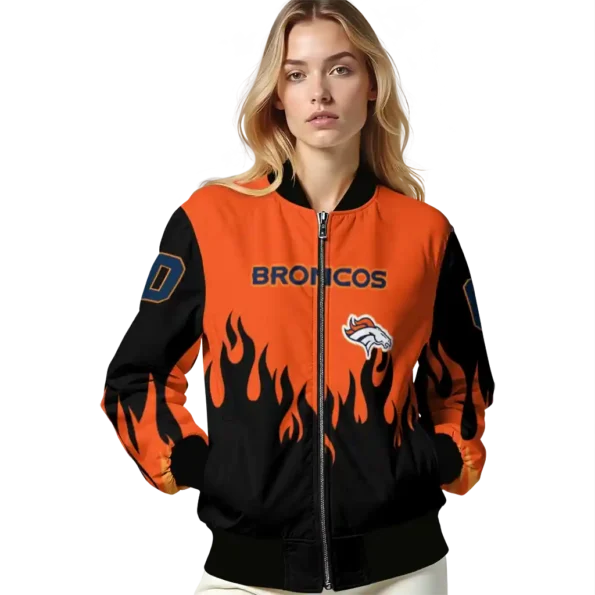 customized denver broncos flame border orange black bomber jacket latest model