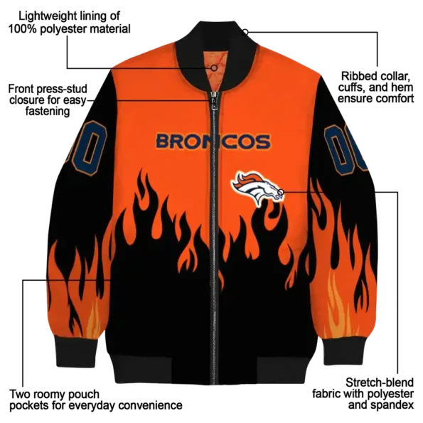 customized denver broncos flame border orange black bomber jacket new arrival
