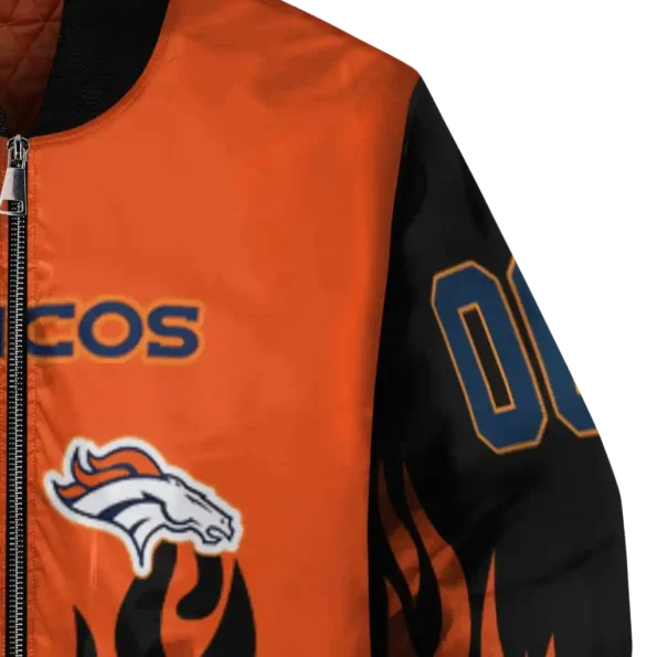 customized denver broncos flame border orange black bomber jacket premium grade