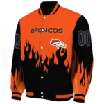customized denver broncos flame border orange black varsity jacket best selling.webp
