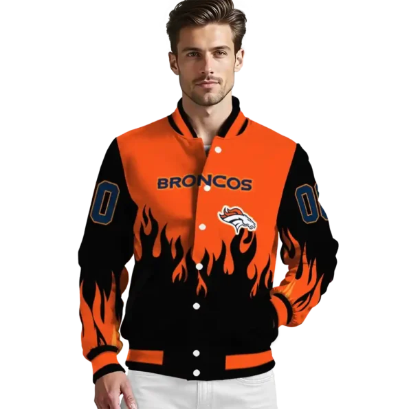 customized denver broncos flame border orange black varsity jacket high quality.webp