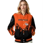 customized denver broncos flame border orange black varsity jacket best selling.webp