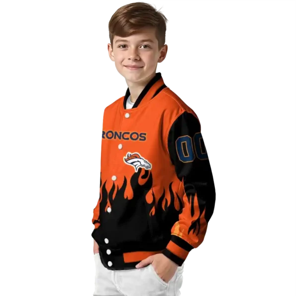 customized denver broncos flame border orange black varsity jacket trendy.webp