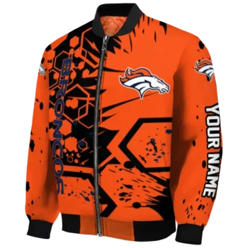 customized denver broncos hexagon cluster orange black bomber jacket best selling