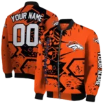 customized denver broncos hexagon cluster orange black bomber jacket best selling