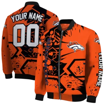 customized denver broncos hexagon cluster orange black bomber jacket fashion forward