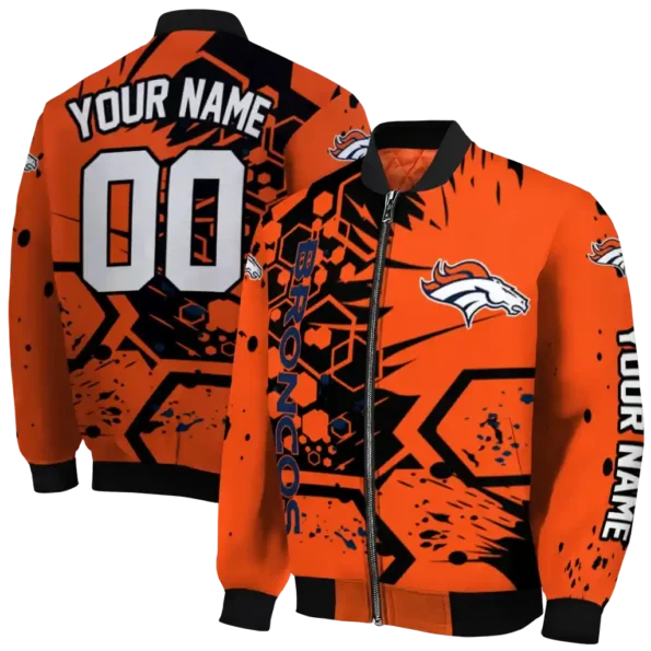 customized denver broncos hexagon cluster orange black bomber jacket fashion forward