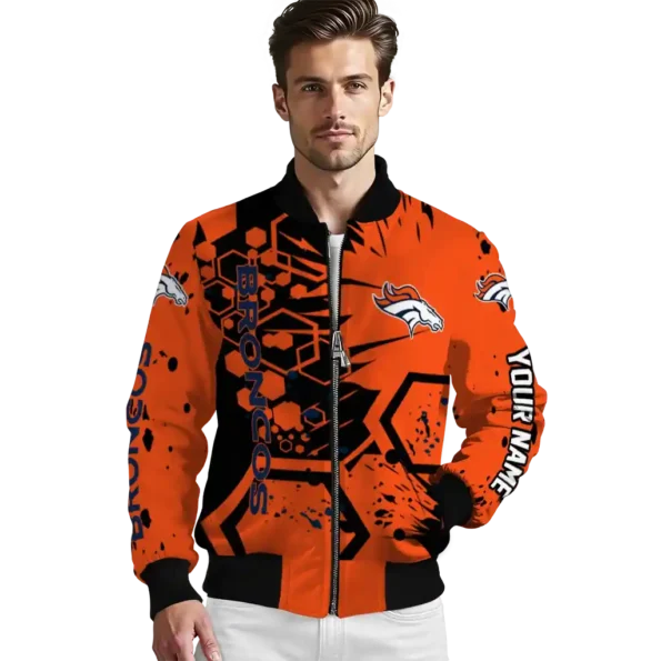 customized denver broncos hexagon cluster orange black bomber jacket high quality
