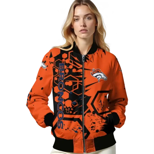 customized denver broncos hexagon cluster orange black bomber jacket latest model